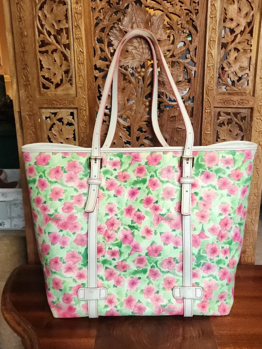 Vintage Dooney & Bourke Pink Petunia East West Shopper / Leisure Tote